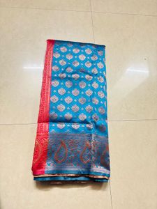Stunning Blue &amp; Red Banarasi Silk Saree