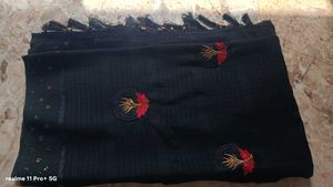 Elegant Black &amp; Grey Embroidered Saree
