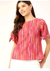 HALF SLEEVE PRINTED PINK TOP