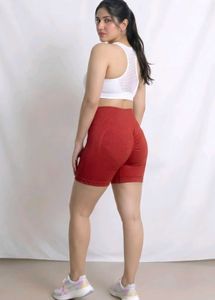 High-Waisted Ribbed Workout Shorts Free Size