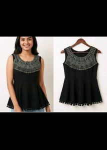Embroidered Blue Lehenga Choli , black top free