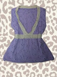Y2K Lavender Eyelet Babydoll Top with Lace Trim