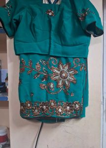 Green Embroidered  chamki work Saree & Blouse