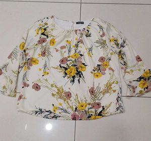 White Floral Print Top For Women.