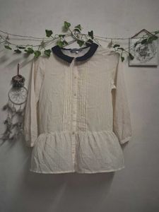 White Gingham Peter Pan Collar Top