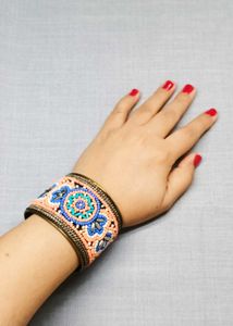 Beaded Cuff Brass Bracelet