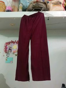 Maroon Pleated Wide-Leg Pants