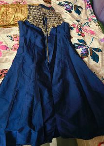 Elegant Blue Ethnic Gown with Gold Embellishment