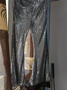 silver sequence bell bottom plazo