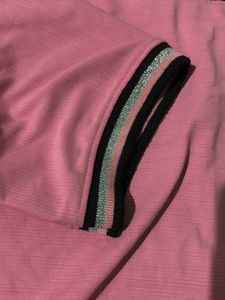 Pink Cropped T-Shirt with Striped Trim