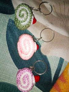 3Cute Crocheted Roll Keychain Set