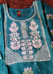 Teal Floral Kurta Set with Pink Bottom