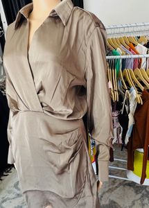Satin Button-Up Shirt Dress