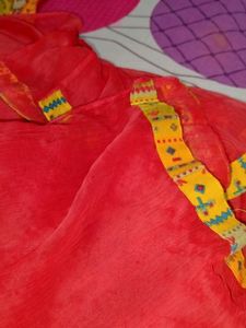 Rayon Kurta Plazo With Dupatta,Red And Yellow Mustard Mix Colour It's A Beautiful Design With Plazo .lace And Mirror Work In Kurta