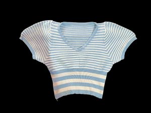 Striped Knit Top - Light Blue & White