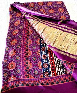 Beautiful Purple Modal ajrak Printed Saree