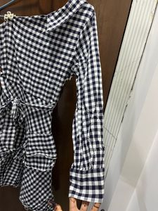 Chic Gingham Ruffled One-Shoulder Dress