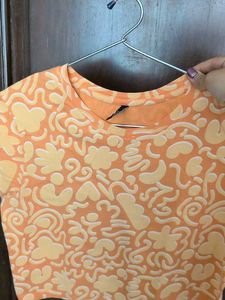 Orange Graphic Print Cropped T-Shirt