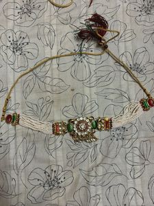 set of 2- Elegant Pearl and Stone Choker Necklace