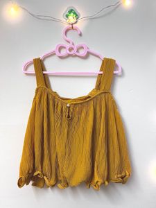 Pleated Tie-Strap Mustard Top