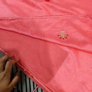 Elegant Pink Saree with Gold Border
