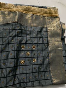 Elegant Grey Saree with Gold Border