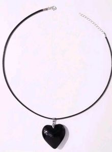 Y2k Black Glossy Heart Gothic Cord Necklace