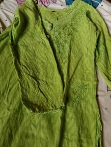 Lime Green Embroidered Kurta with lower