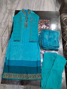 Elegant Teal Ombre Kurta Set with Dupatta