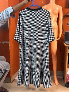 Checkerboard Print Flared Dress