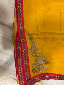 Yellow Saree with Mirror Work Border
