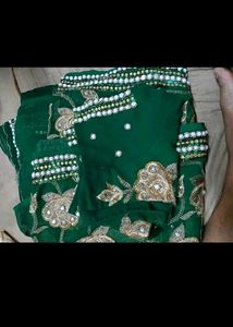 Embroidered Green Saree with Border