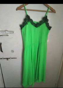 Neon Green Lace Trim Cami Dress