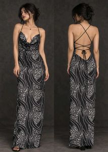 Black &amp; White Patterned Midi Dress