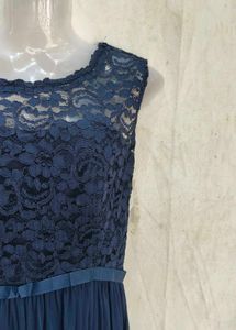 Elegant Navy Blue Lace Maxi Dress