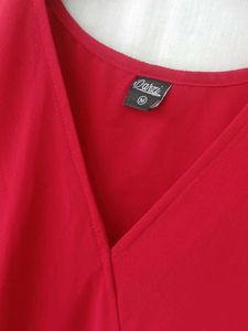 V-Neck Red Wrap Dress