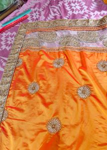 orange party wear saree