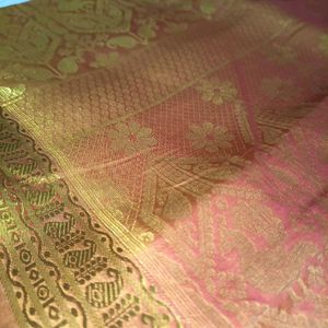 Elegant Dusty Pink Golden Silk Saree
