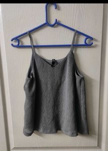 Grey Ribbed Spaghetti Strap Camisole Top