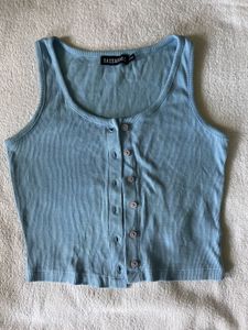Ribbed Button-Up Crop Tank Top