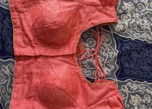 Embroidered Peach-Pink Saree with Blouse