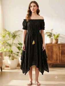 Off-Shoulder Striped Midi Dress
