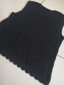Chic Black Knit Tank Top with Crochet Detail