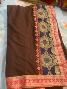 Elegant Brown Saree with Gold Embroidery