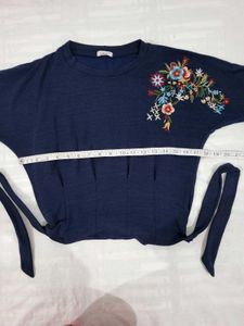 Navy Blue Embroidered Top