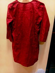 Elegant Red Kurta with Embellished Neckline