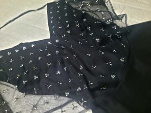 Chic Black Embellished Sheer Top