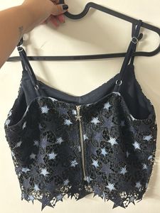NUON Navy Blue Star Lace Crop Top