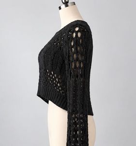 Black Crochet Cropped Sweater Goth