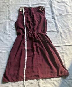 Maroon Embellished Shoulder Dress